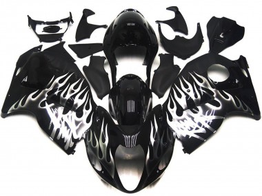 1997-2007 Gloss Black with Silver Flames Suzuki GSXR 1300 Fairings for Sale