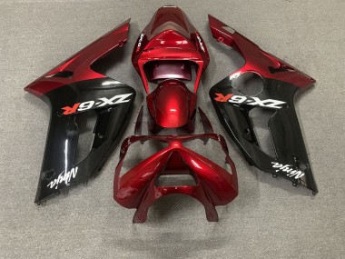 2003-2004 Gloss Red and Black Kawasaki ZX6R Fairings for Sale