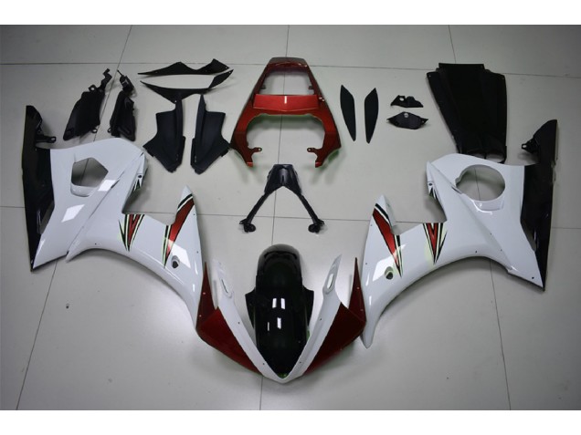 2003-2005 Gloss White & Red Accents Yamaha R6 Fairings for Sale