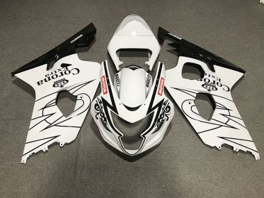 2004-2005 Gloss Black and White Corona Style Suzuki GSXR 600-750 Fairings for Sale