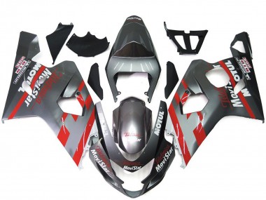 2004-2005 Silver and Red MoiStar Suzuki GSXR 600-750 Fairings for Sale