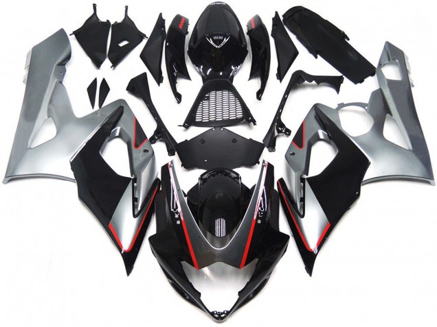 2005-2006 Black and Silver Gloss with Red Suzuki GSXR 1000 Fairings for Sale