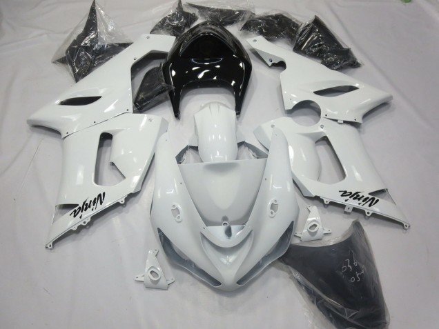 2005-2006 Gloss White with Black tail Kawasaki ZX6R Fairings for Sale