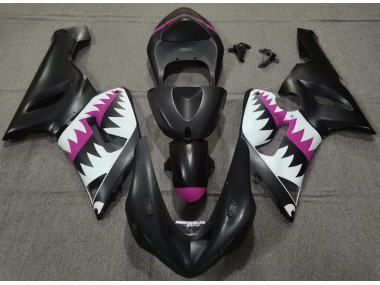 2005-2006 Matte Black and Pink Shark Kawasaki ZX6R Fairings for Sale