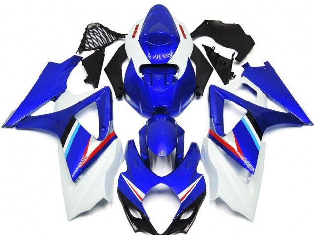 2007-2008 Blue and White Gloss with Light Blue and Red Decal Suzuki GSXR 1000 Fairings for Sale