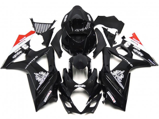 2007-2008 Custom Black with hint of white and red Suzuki GSXR 1000 Fairings for Sale