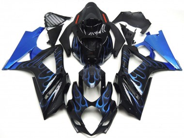 2007-2008 Custom Blue and Black Flame Suzuki GSXR 1000 Fairings for Sale