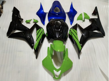 2007-2008 Gloss Black & Green and Blue Accents Honda CBR600RR Fairings for Sale