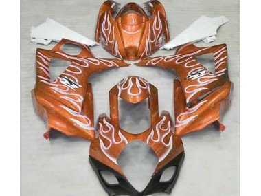 2007-2008 Gloss Orange and White Flame Suzuki GSXR 1000 Fairings for Sale