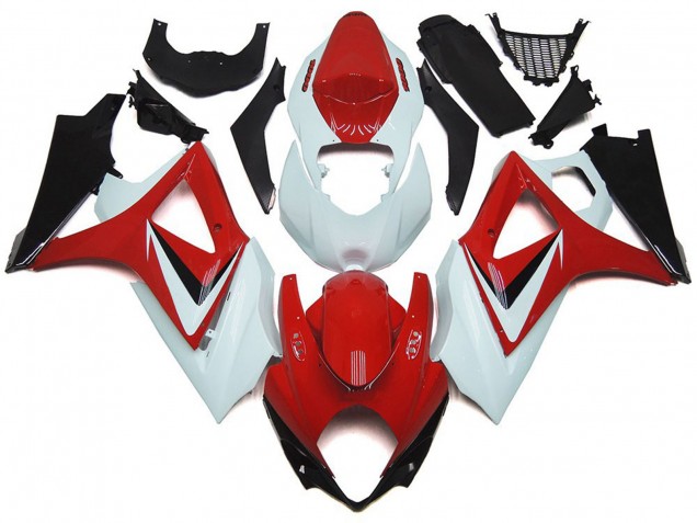 2007-2008 Gloss Red with White OEM Style Suzuki GSXR 1000 Fairings for Sale