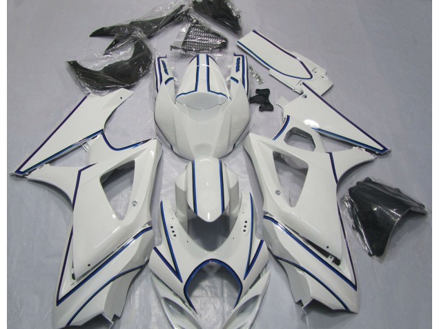 2007-2008 Gloss White Blue Pin Stripe Suzuki GSXR 1000 Fairings for Sale