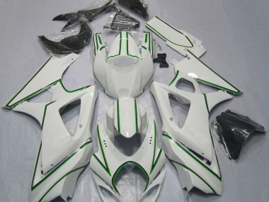 2007-2008 Gloss White Green Pin Stripe Suzuki GSXR 1000 Fairings for Sale