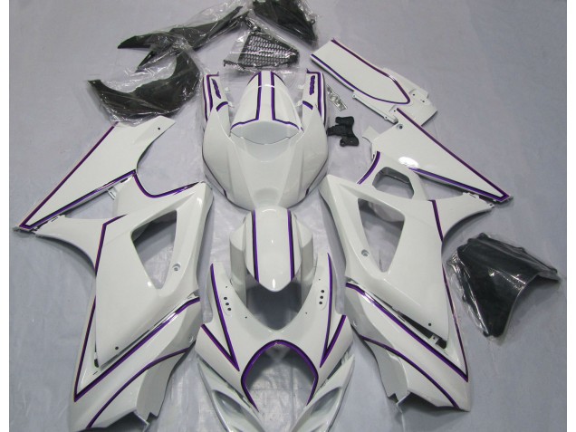 2007-2008 Gloss White Purple Pin Stripe Suzuki GSXR 1000 Fairings for Sale