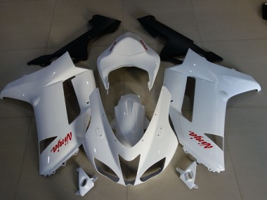 2007-2008 Gloss White & Red Kawasaki ZX6R Fairings for Sale