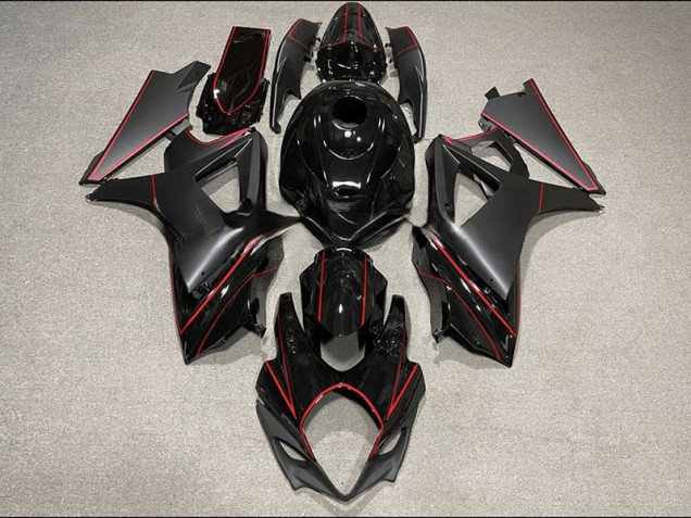 2007-2008 Matte and Gloss Black & Red Trim Suzuki GSXR 1000 Fairings for Sale