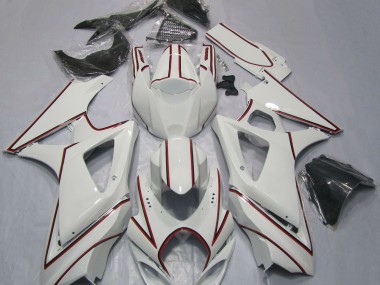 2007-2008 White with Red Pin Stripe Suzuki GSXR 1000 Fairings for Sale