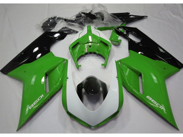 2007-2012 Gloss Green & White Ducati 848 1098 1198 Fairings for Sale