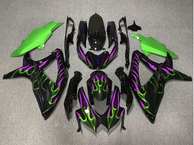 2008-2010 Green and Magenta Flame Suzuki GSXR 600-750 Fairings for Sale