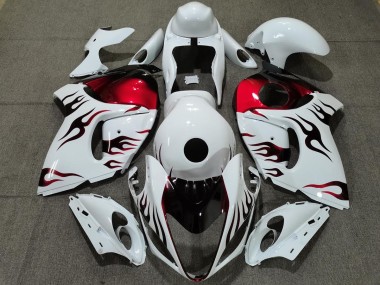 2008-2019 Gloss White & Red Flame Suzuki GSXR 1300 Fairings for Sale